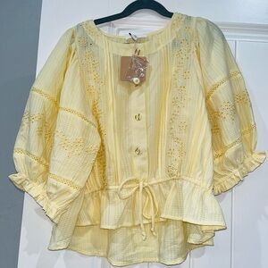 Blu Pepper Light Yellow Embroidered Crop Top